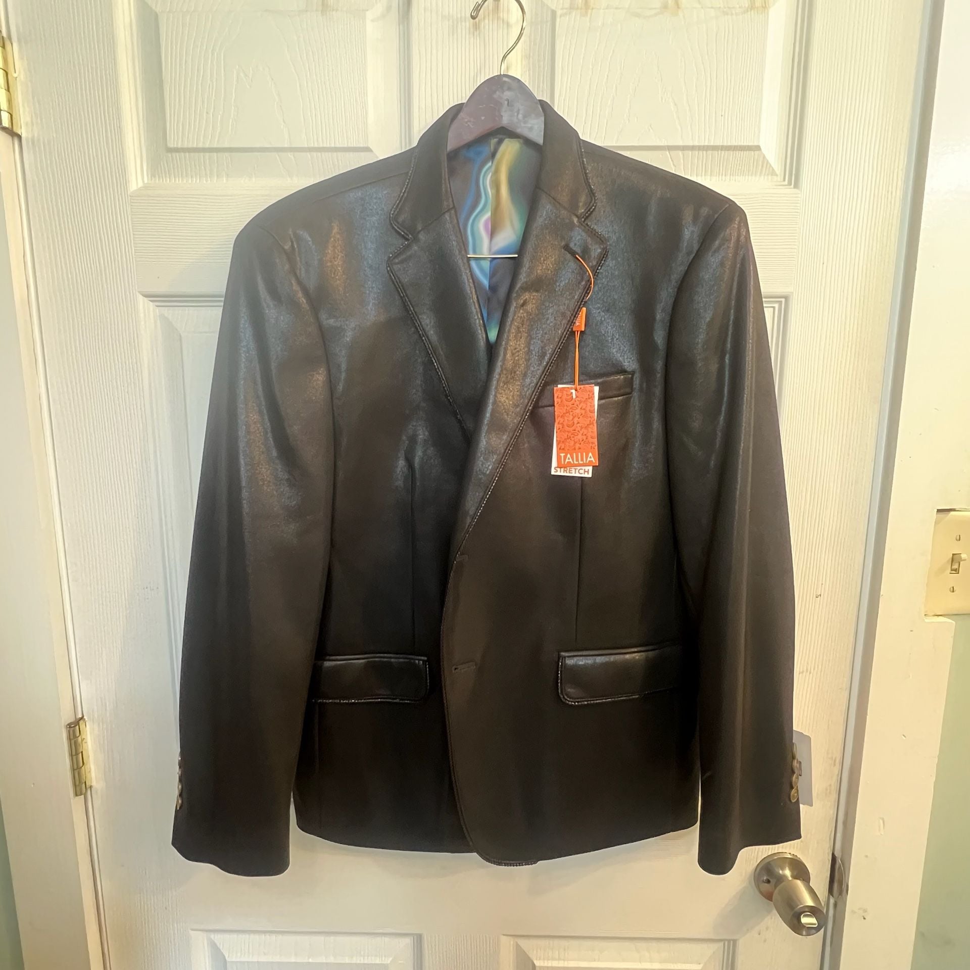 Tallia Men's Vaso Black Metallic Vegan Leather Sport Coat Blazer 44s Nwt Glam